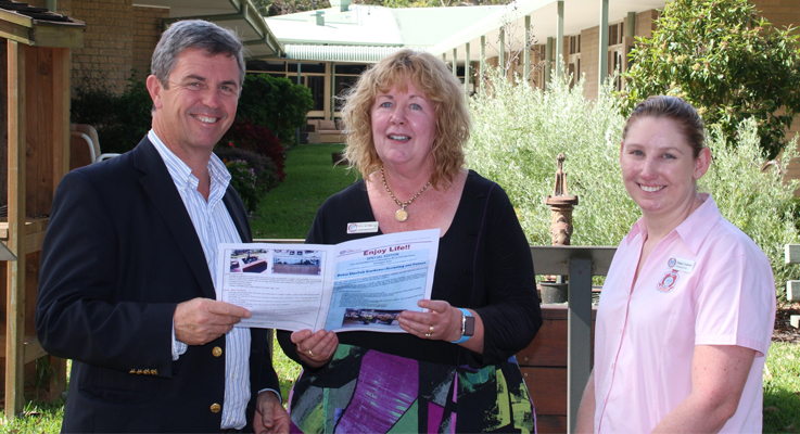 Dr David Gillespie MP, Kay De Mestre and RSL LifeCare Admin Officer Emma Creaswell.