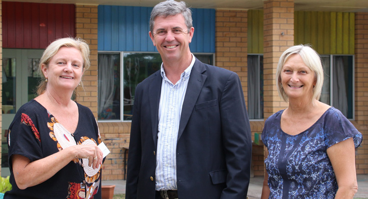 Federal Member for Lyne Dr David Gillespie discusses the proposed upgrade with Preschool Director Judy Clarke and Assistant Teacher Debbie Johnston.