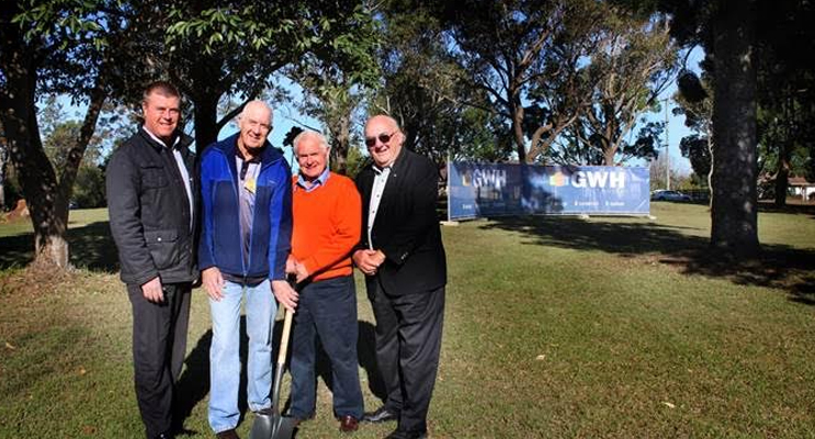 Port Stephens Council Capital Works Section Manager Greg Kable, Raymond Terrace Men's Shed President Bob Bull, Mayor of Port Stephens, Bruce MacKenzie and GWH Director Hilton Grugeon.