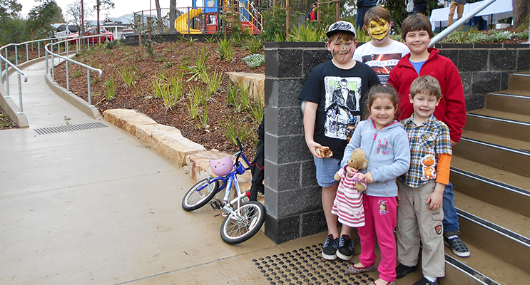 Maverick Toby, Nick Patten and Asher, Gabriel and Leviah Lee enjoying the new park. 