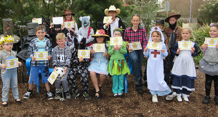 BOOK CHARACTERS: Tea Gardens students in costumes representing the Australian Book Week Theme.  