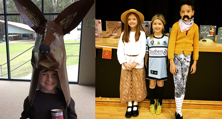 Joshua Lee from Medowie Christian School at dressed up. (left) Milla as Miranda from Picnic at Hanging Rock, Sadee as a Sharkies footy player (maybe this year for the NRL history books!), and Kaiis as Mulga Bill from Mulga Bill's Bicycle. (right)
