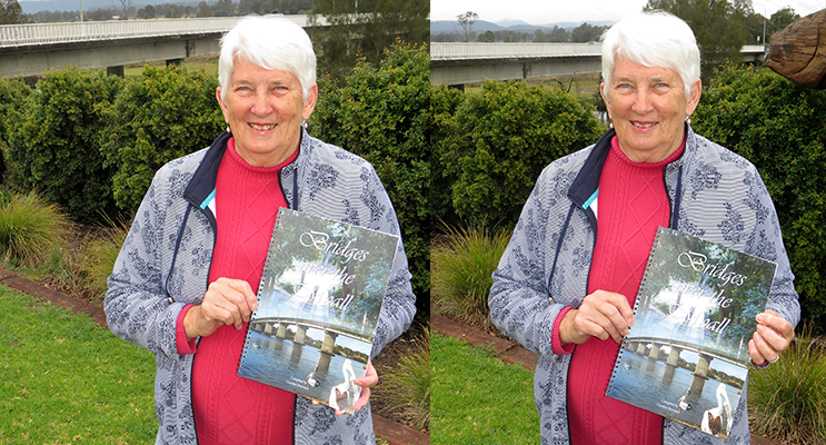 BRIDGES: Mrs Carolyn Burrows with her published book.