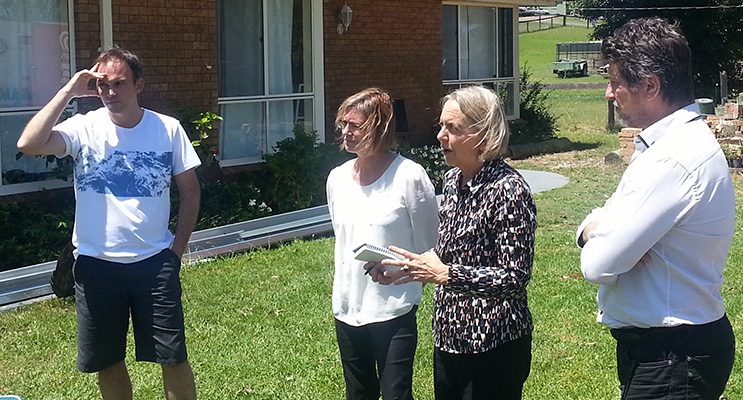 Senator Lee Rhiannon and Senate candidates Michael Osborne and Jane Oakley talk to Williamtown residents.