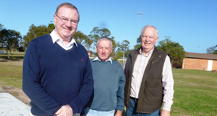 Member for Myall Lakes Stephen Bromhead joined Gary Gooch and Art Brown in Bulahdelah to announce over $26,000 in funds to supply and install a lighting tower and electrical wiring of cattle sheds at the Showgrounds.
