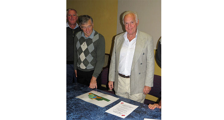 DEVELOPMENT: Peter Kampfner with George Eadie at Bulahdelah Golf Club. 