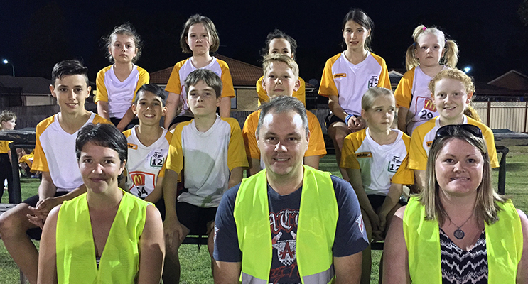 Disappointed Medowie Little Athletics Members. Jack Deguara, Elsie Horn, Mikayla Smith-Gow, Charlie Boyton, Harry Towers, Ethan Foster, Jack Ryner, Amelia Sloane, Lesley Kempf, Jason Walls, Marnie Coates, Kaylee Green, Charlotte Green and Ryah Coates. Photo by Rachael Vaughan 