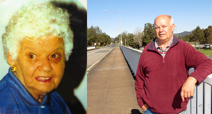 ADMIRED AND RESPECTED: Nan Syron.(left) HONOUR: Dennis Syron proudly stands on the Nan Syron Bridge. (right)