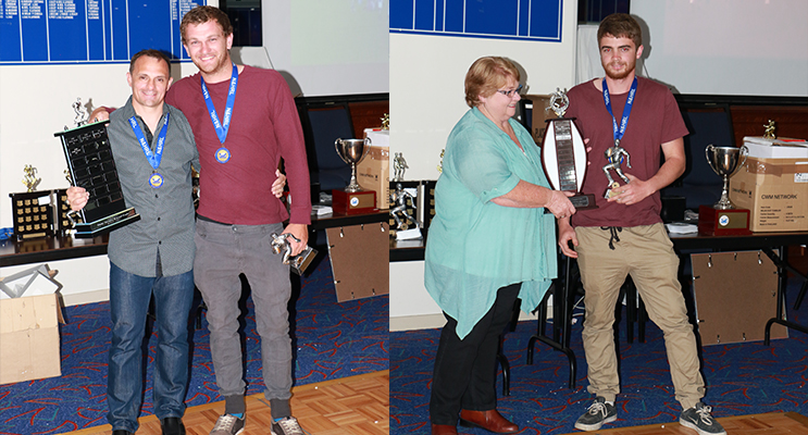 Josh Page Most Tries with 23 tries ( left) Colleen Barry presenting the Rookie of the Year to Nathan Ritzau(right)
