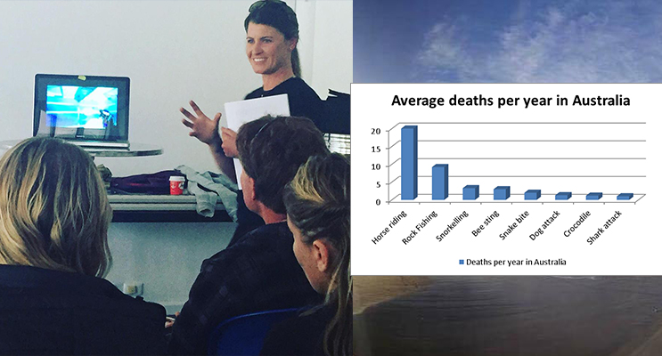 Lisa Mondy talks to a Captive Audience -(Photo courtesy Jewell Drury)(left) More people die from snake bites than Shark bites in Australia (photo courtesy of Sapphire Coast Marine Discovery) (right)