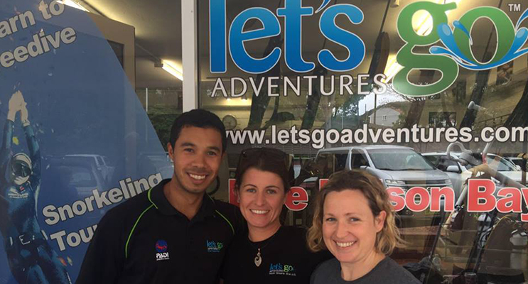 Dive Instructor Joao Mendes and Let’s Go Adventures Director Emma Challen with Lisa Mondy(c) (Photo courtesy of Jewell Drury) 