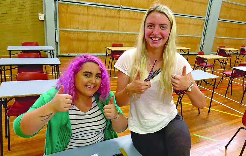 HSC EXAMINATION: Luana White and McKelty-Ray Searle pleased with the Mathematics exam.