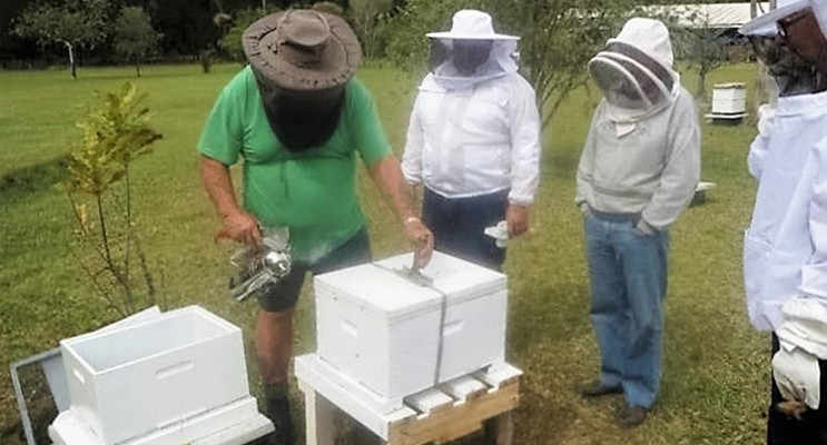 FIELD DAY: Beekeeper Gary Haynes gives a demonstration 