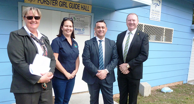 Member for Myall Lakes Stephen Bromhead and Minister for Regional Development John Barilaro met with Kerry Scott and Suzie McEnallay from Forster-Tuncurry Girl Guides to announce they’d help fund the remainder of their project. 