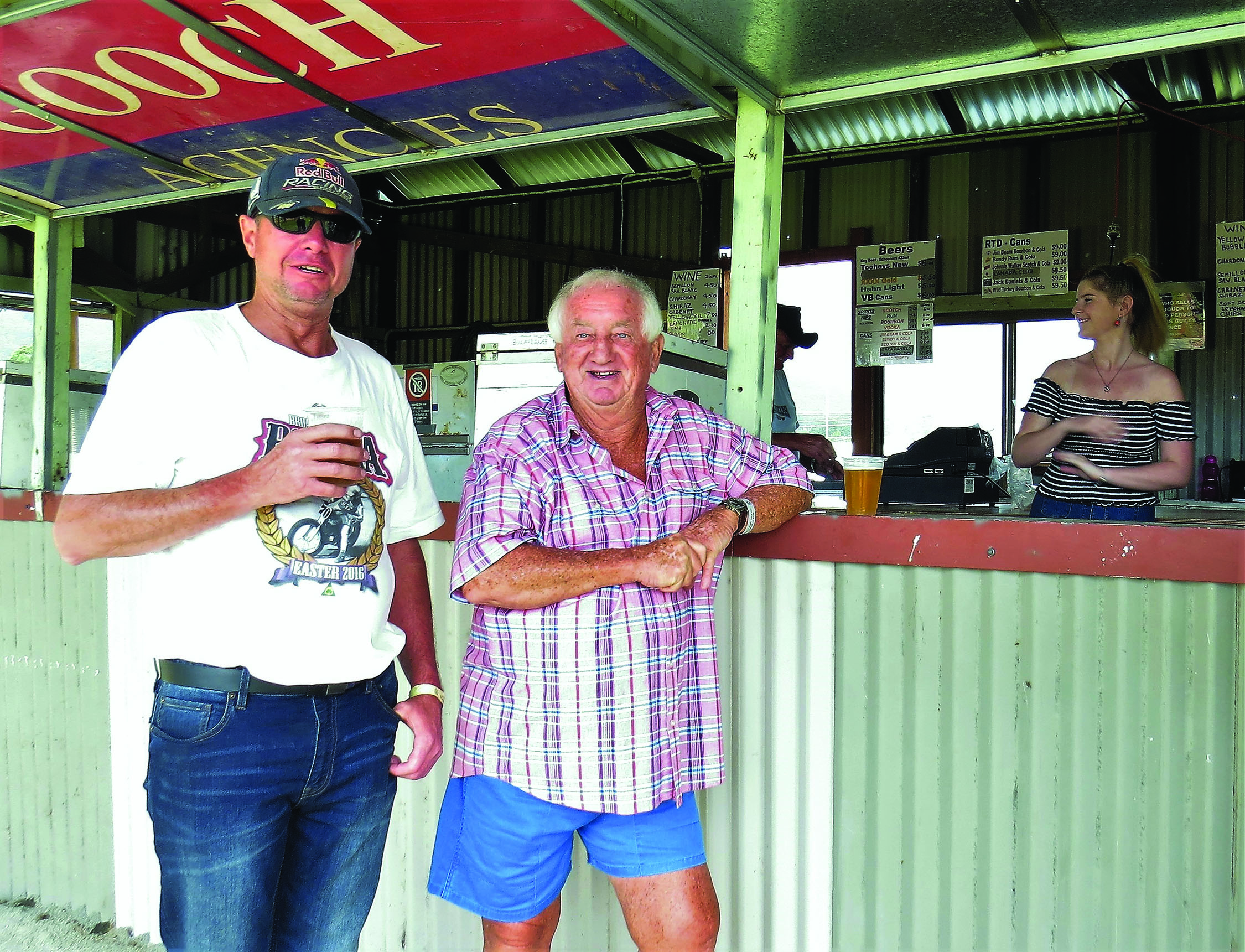 RENOVATED BAR SHED: Peter Crampton and Garry Griffis enjoy a drink at the bar
