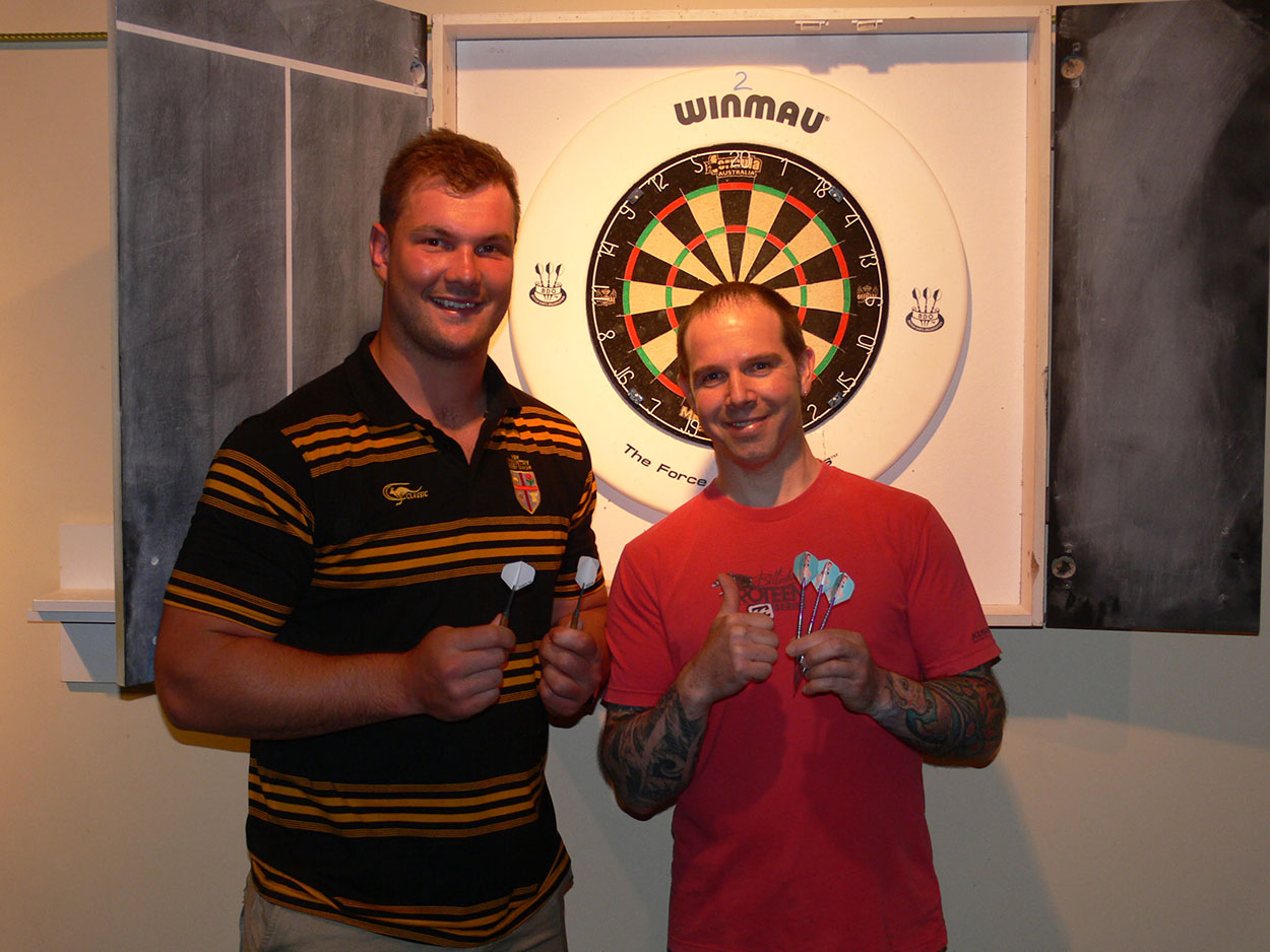 Michael Howell and Michael Russom , the runners up for the social darts evening.
