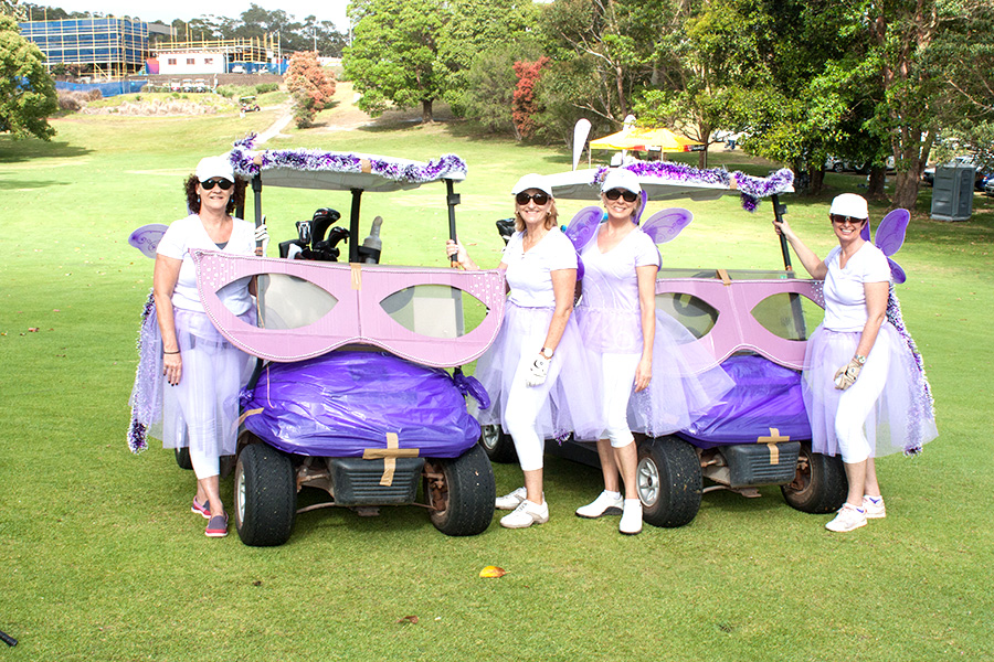 Kerry-Ann Brown, Rhondda Shaw, Catherine Bliss and Kylie Brown pretty in purple for the Golf Charity Day. Photo supplied by PSWCSG