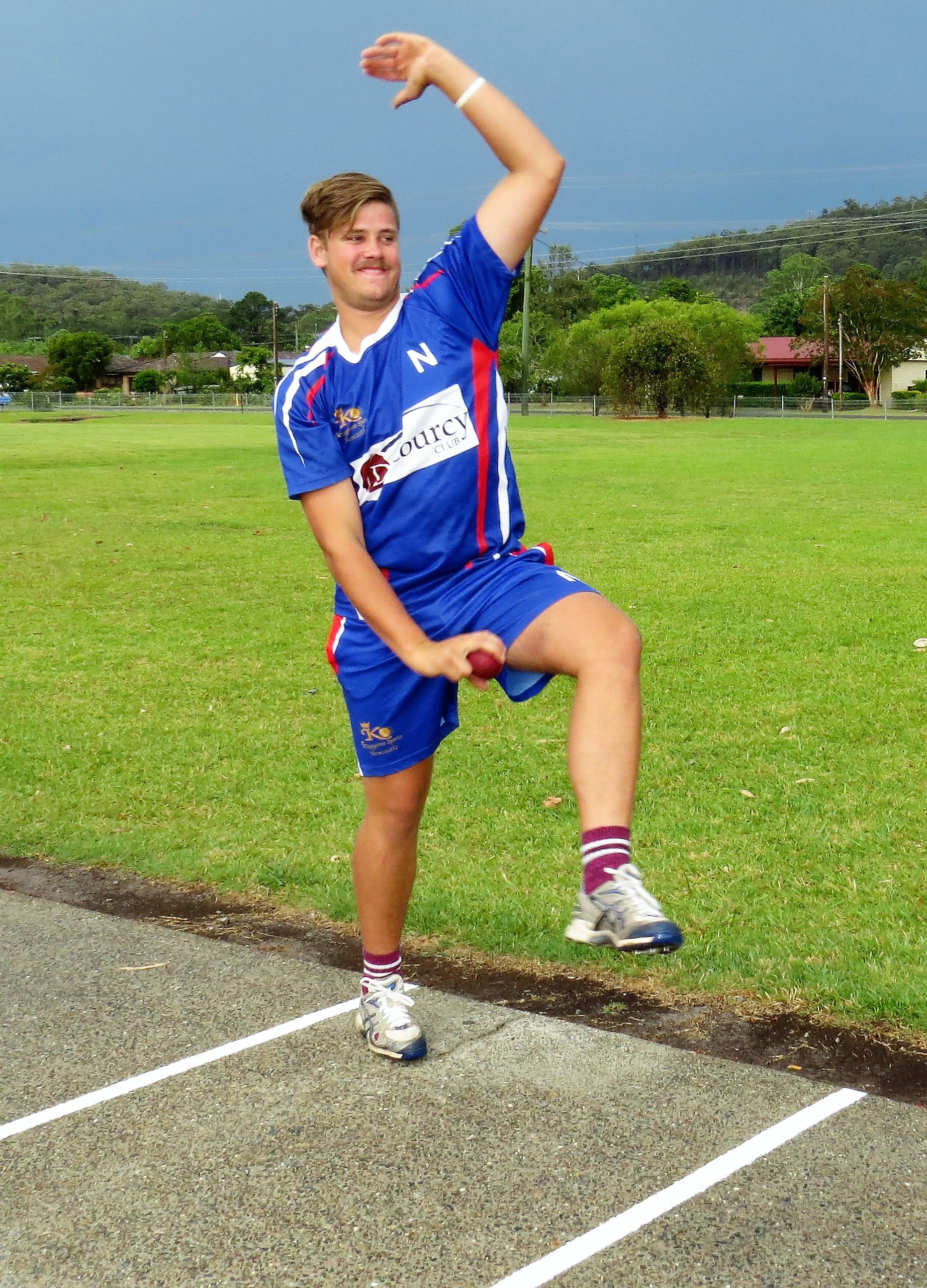 CRICKET: Tom Allen practices bowling in Bulahdelah