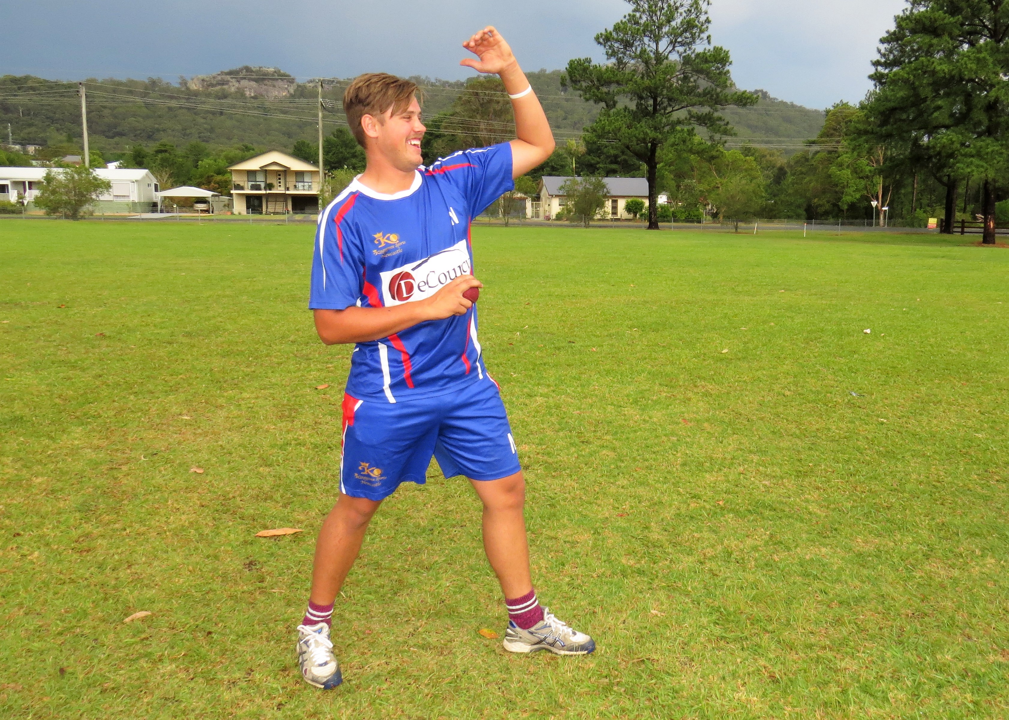 CRICKET: Tom Allen practices bowling in Bulahdelah