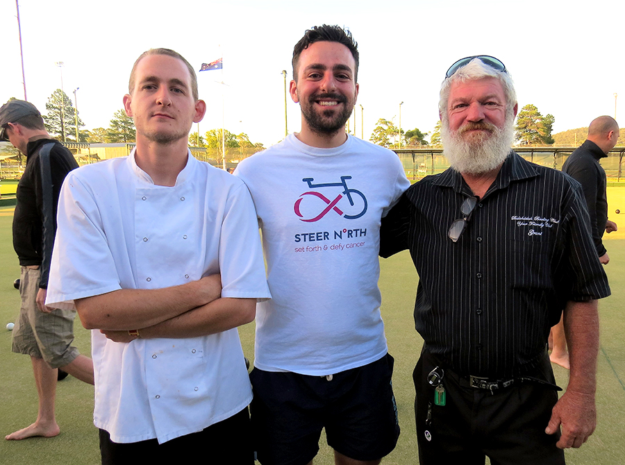 TEAM SPIRIT: Greens Bistro Chef David Shore, Steer Travel Officer Peter Hosri and Bulahdelah Bowling Club’s Grant Bidgood.