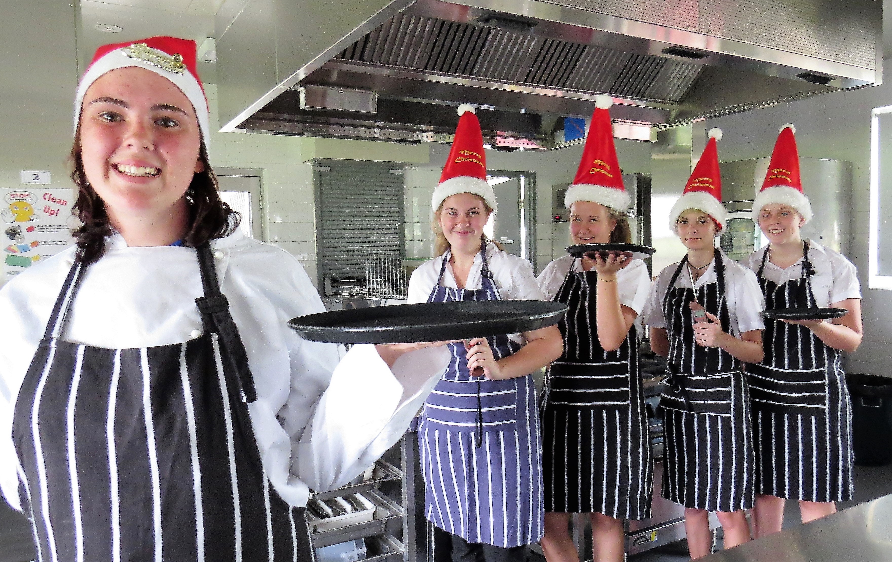 HOSPITALITY STUDENTS: Tia King-Stow from Tarbuck Bay, Annika Gore from Hawks Nest, Annabelle Holden from Pindimar, Natasha Collins-Charlton from Tea Gardens and Jessica Lyall from North Arm Cove