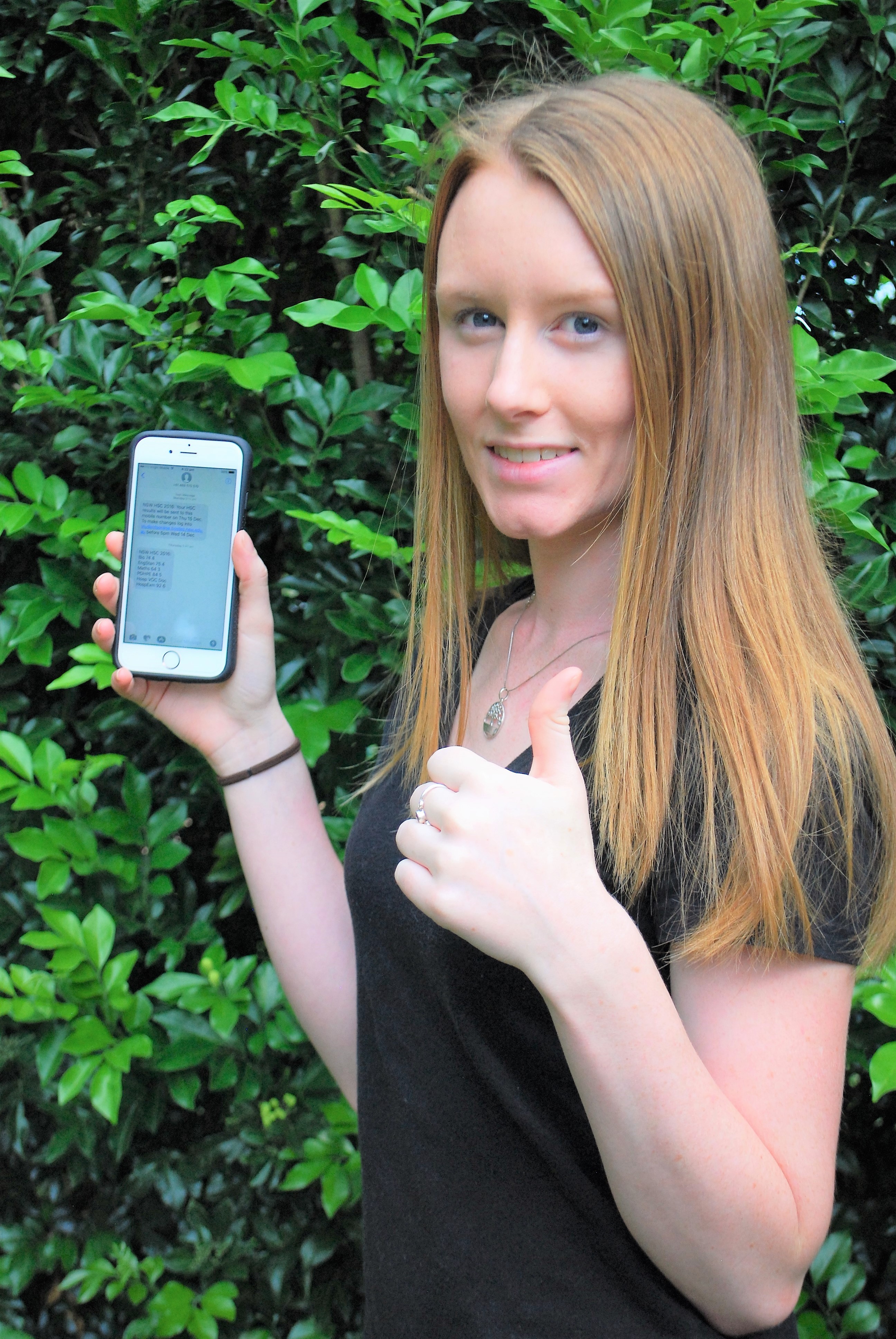 TOP RESULT: Emily Kirkpatrick received her HSC results via a text message. 