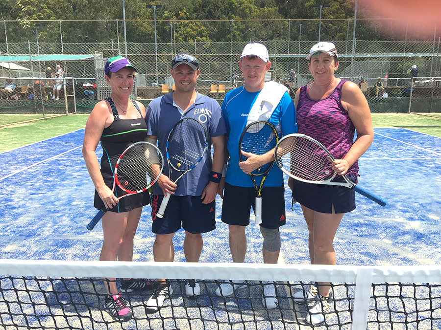 Ready for a game of doubles Katrina O’Callaghan from the Central Coast, Elaine Brockett from Picton, Dan Allen from Dubbo and Steve Taylor, Tournament Co-ordinator, from Corlette.