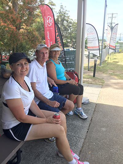 Players waiting for their next match to begin: Elizabeth Adams from Penrith , Dennis Reaves from Katoomba and Fay Yiannakopoulis from Castle Hill. Photos by Jewell Drury 