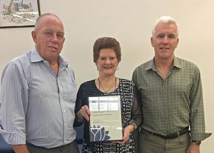Administrator John Turner, Local Representative Committee chairperson Jan McWilliams and Interim General Manager Glenn Handford were very pleased to receive the $100,000 boost for the Backyard Bushcare program in Pacific Palms.