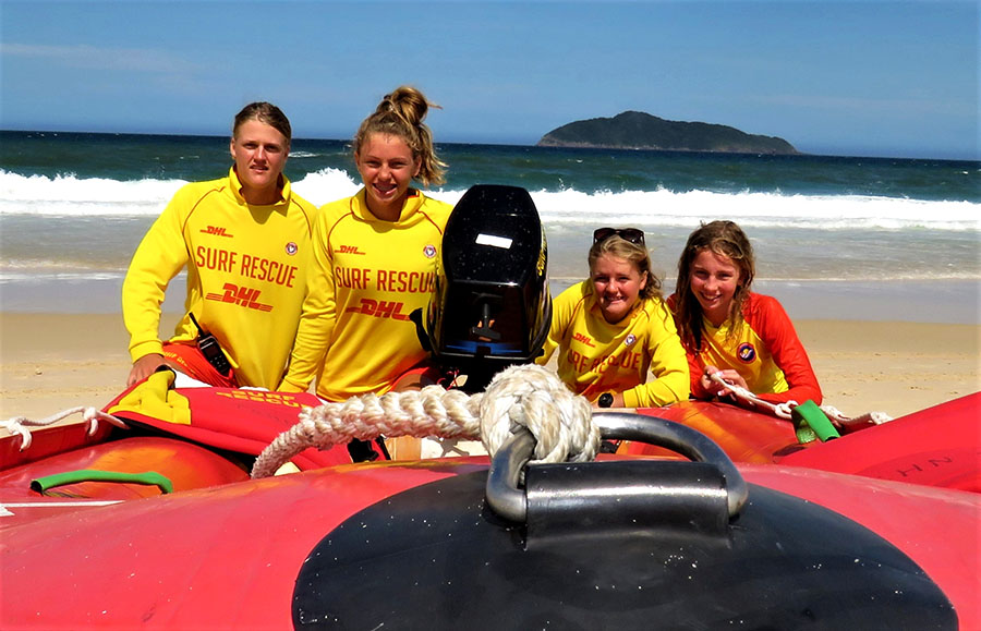 SURF RESCUE: Zac Churchouse, Mackenzie Young, Maddi Churchouse and Molly Young.