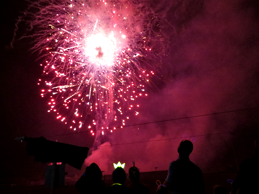 BLAZE OF COLOUR: Fireworks fill the sky at Tea Gardens Country Club.  