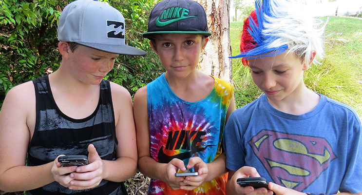 Tommy Keen from Bulahdelah, Dane Pope from Hawks Nest and Jonathan Hawes from Tea Gardens use social media safely to connect with friends.