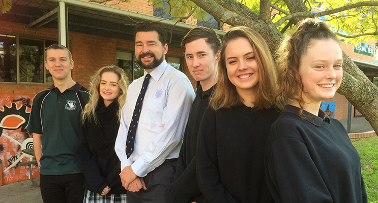 Vice Captain Luke Keating, Captain Annabel Bisley, Principal Mr Baxter, School Captain Lincoln Hunter, Vice Captain Dylan Hopper and Student Leader Nikita Taylor.