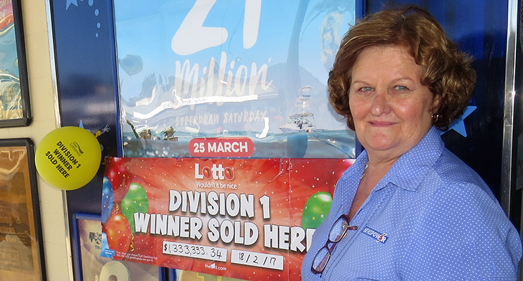 Bulahdelah Newsagent owner Sue Chick sold the $1.3 million winning Saturday Lotto entry