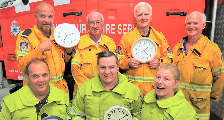 Bulahdelah Rural Fire Brigade: Rod Paar, Laurie Sumner, Kevin Johnston, Grahame Rowell, Captain Mark Hartwell, Jake Blanch and Meagan Terry.