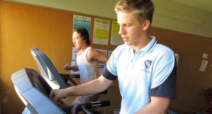 Lachlan Blows and Matthew Selby pound the treadmills.