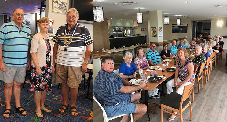 Management committee: Eric Platzer, Treasurer, Annette Jones, Secretary, and Roy Jeffery, President. (left) 2.The Fingal Bay Probus Club Changeover Lunch.(right)