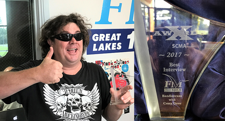 Winner: Crazy Dave with his award for excellence in community broadcasting.  (left) Award: Crazy Dave’s trophy for Best Interview. (right)