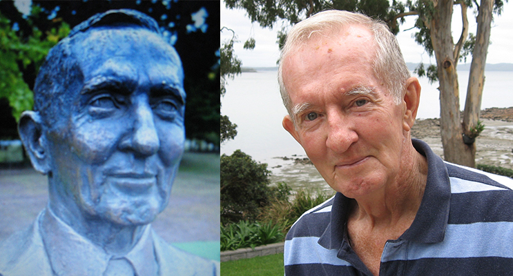 The bronze bust at NEGS. (left) Ian at his Tanilba Bay home.(right)