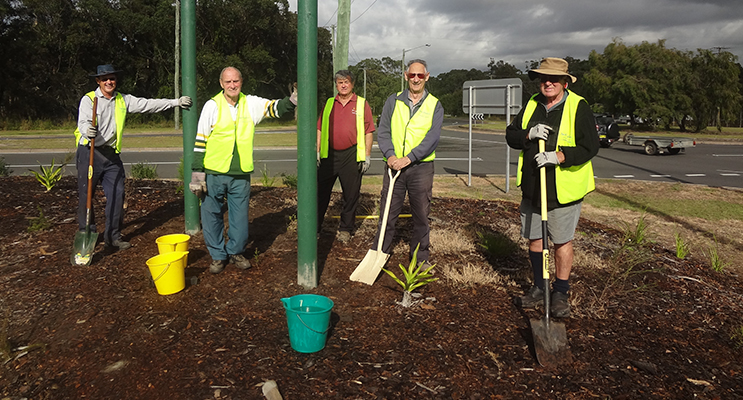 The tidy towns team on one of the mounds at the entrance to Medowie. 