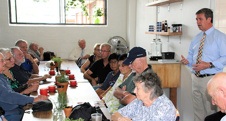 Listening Post: Federal Member for Lyne Dr David Gillespie meets with residents at Karuah’s Four One Six Cafe. Photo Supplied