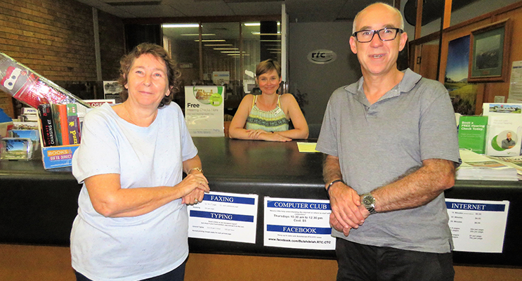 : Librarian Loraine Farrell, RTC Customer Service Officer Kim Kent and MidCoast Library Services Manager Chris Jones at Bulahdelah Rural Transaction Centre. 