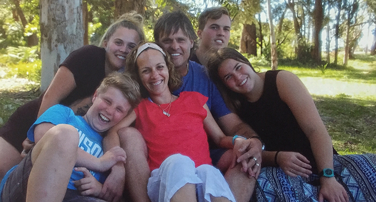 1.Angela Wood (centre) surrounded by her family: Riley Burgess, Chloe Wood, Matt Wood, Josh Wood and Ella Wood. Photo supplied