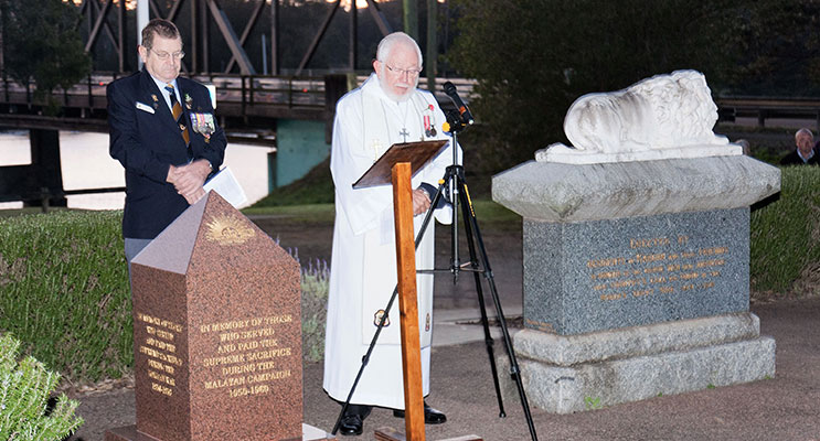 Karuah RSL sub-branch President Peter Fidden at the 2014 Dawn Service.