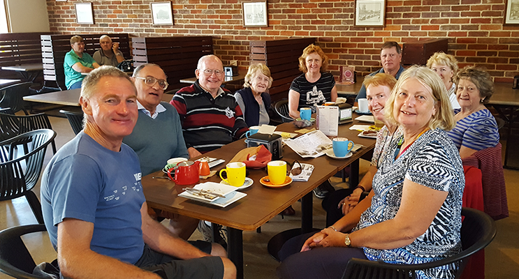 The Fingal Bay Probus Club testing the local coffee on one of their trips away.