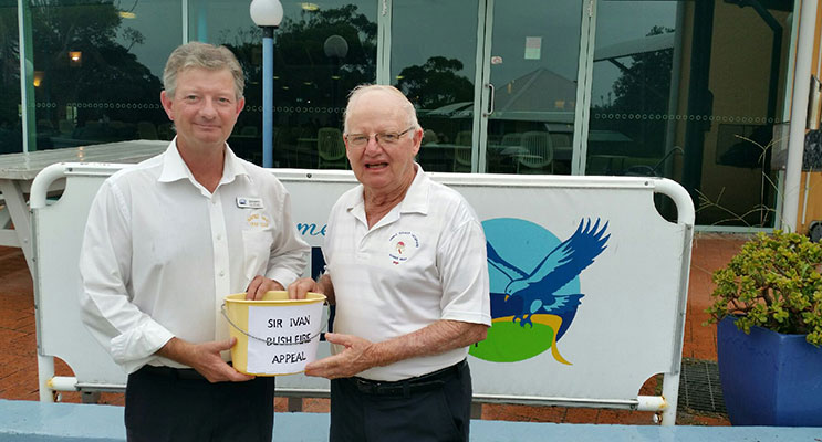 BUSHFIRE APPEAL: Hawks Nest Golf Club General Manager Richard Simmer and Pip Sullivan.