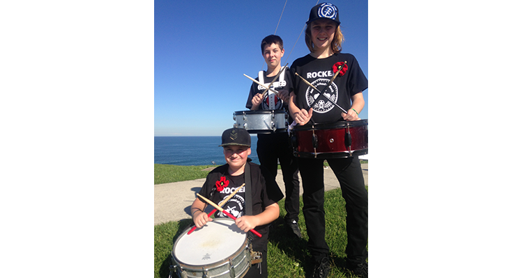 Beau Bramble, Aiden Ferguson and Robbie Nolan from Hunter ANZAC Drum Crew on parade at Fort Scratchley.