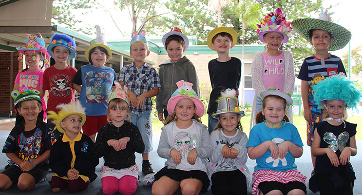 Kindergarten students at Tea Gardens Public School wearing their Easter hats
