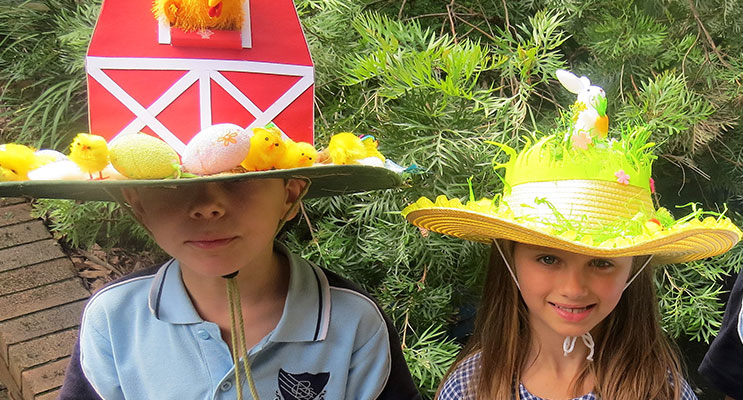 Jasper Gibbs and Grace McRae ready for the BCS Easter Hat Parade.  