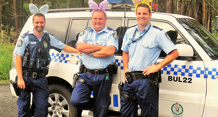 Senior Constables Ashley Ray, Trevor Mcleod and David Feeney urge everyone to slow down on the roads. 